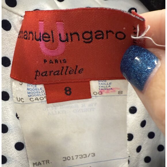 Emanuel Ungaro Paris Womens Artsy Blazer Size 8 Black White Polka Dot Lining - Picture 4 of 6